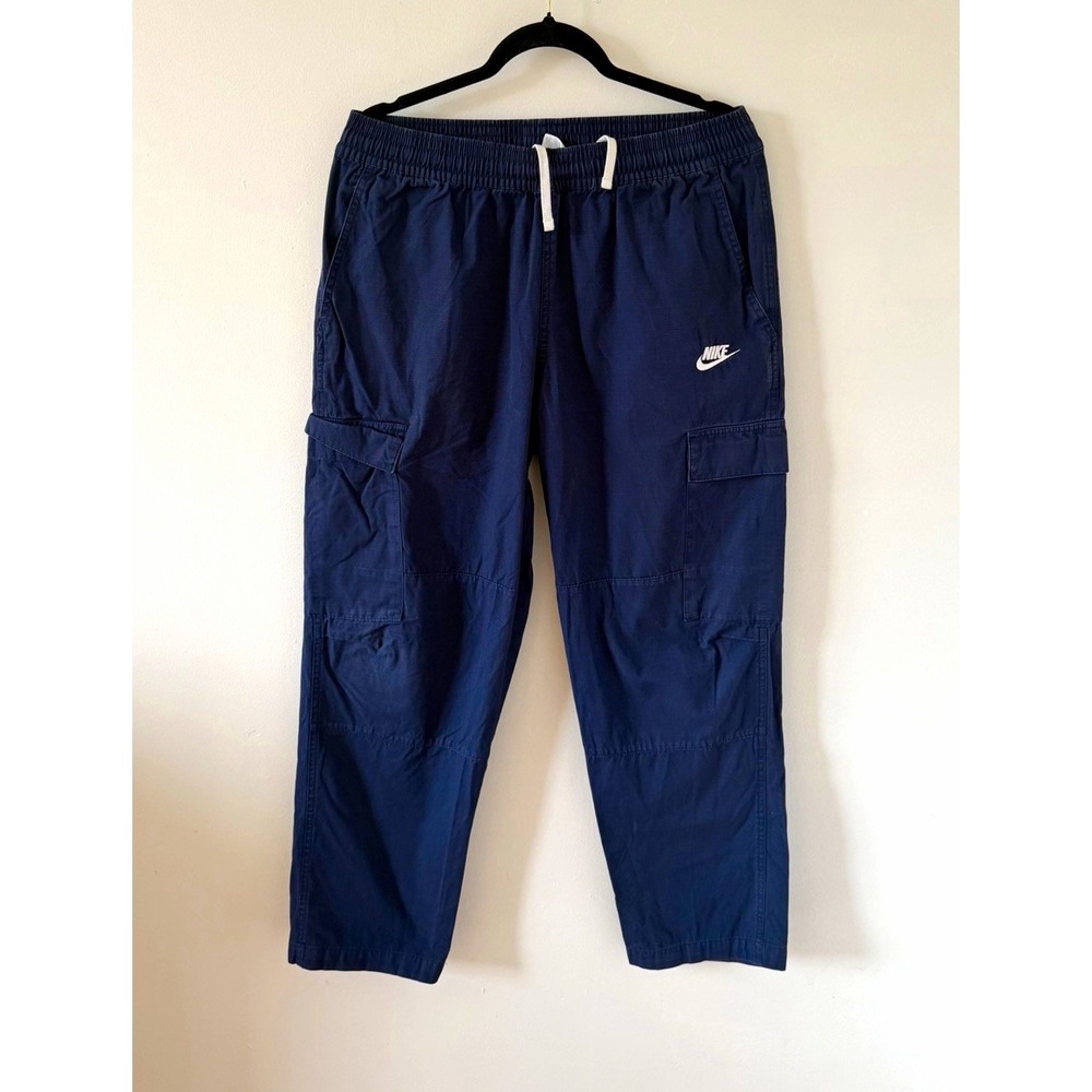 Nike Men's Blue Woven Cargo Pants M Elastic Waist with Drawstrings DX0613-410